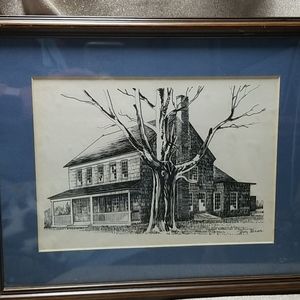 Wall Art - Ink Drawing Old House Matted Framed Wall Art - Ink Drawing Old House Matted Framed